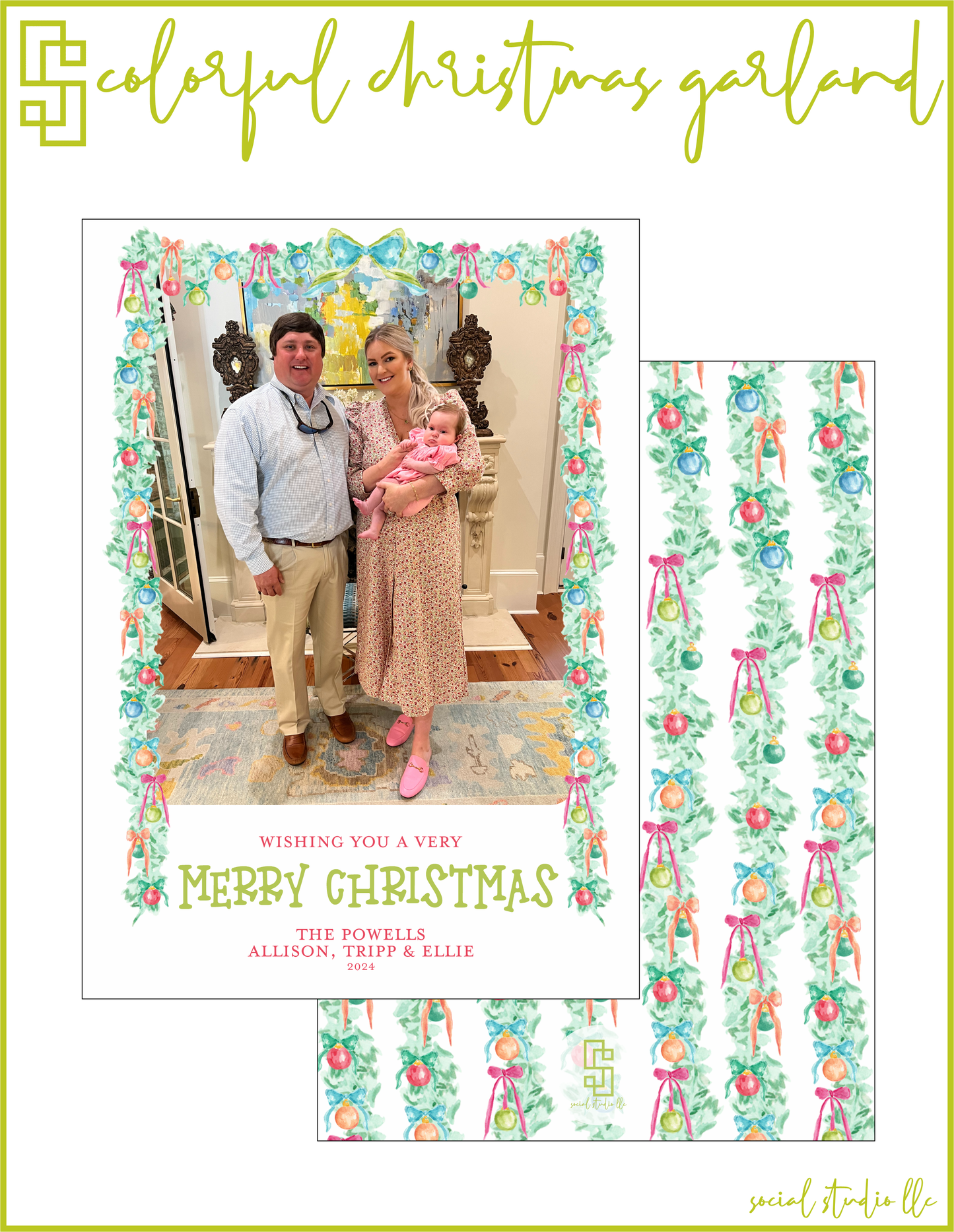 Colorful Christmas Garland Holiday Card