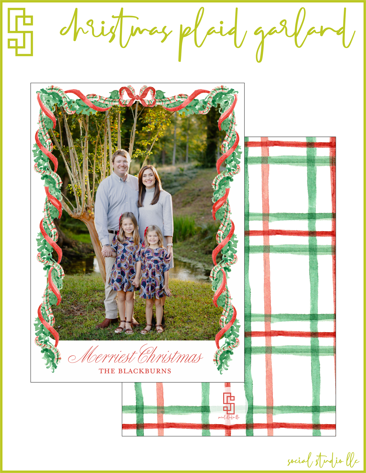 Christmas Plaid Garland Holiday Card