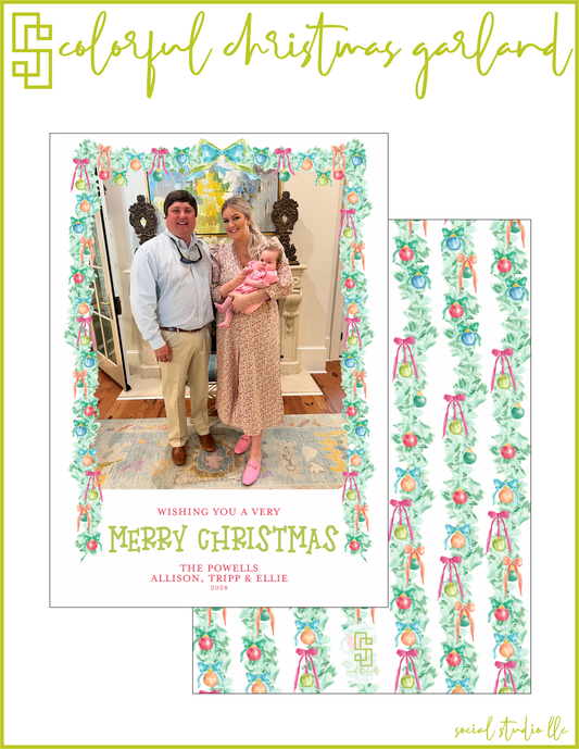 Colorful Christmas Garland Holiday Card