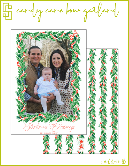 Candy Cane Bow Garland Holiday Card