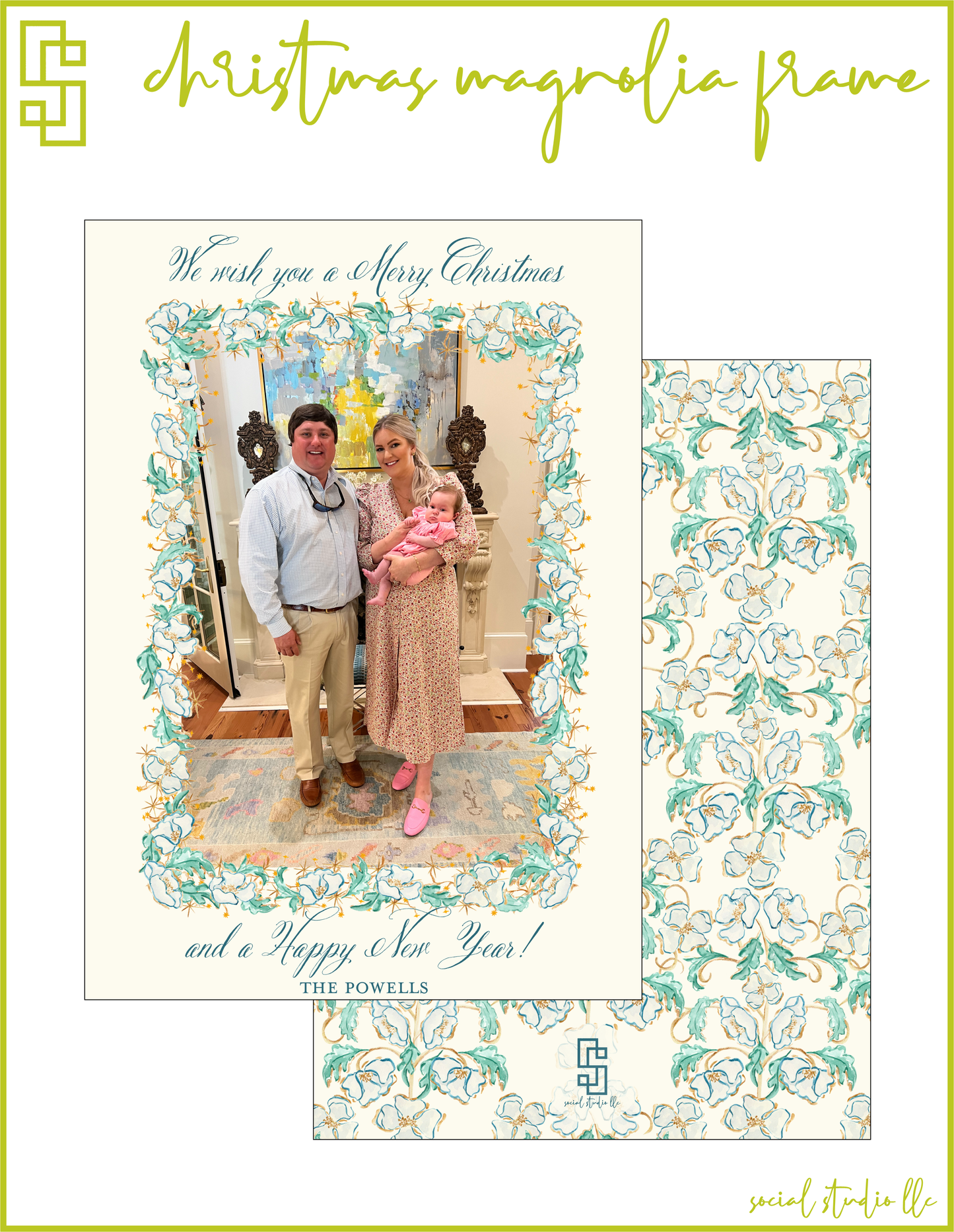 Christmas Magnolia Frame Holiday Card