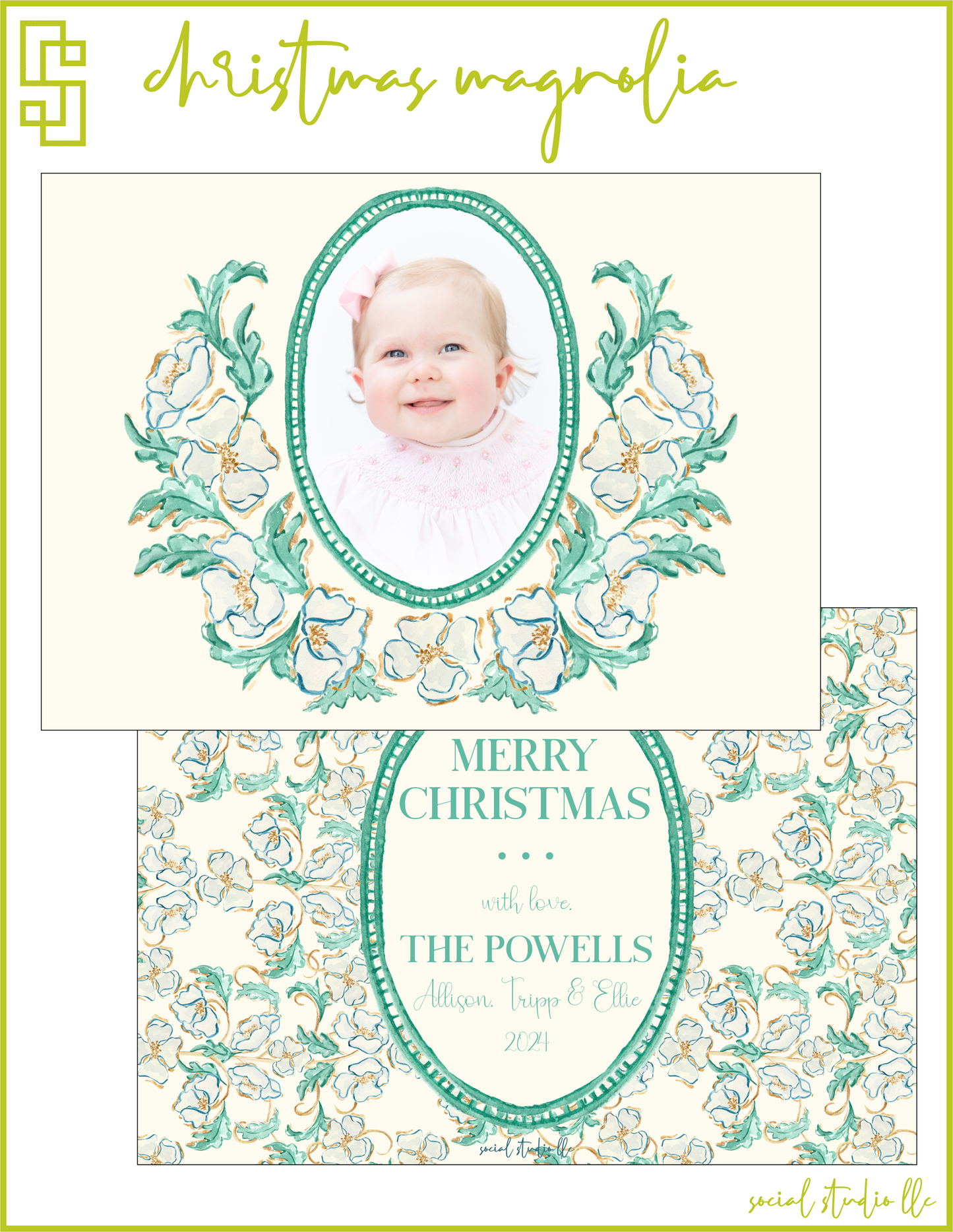 Christmas Magnolia Oval Frame Holiday Card