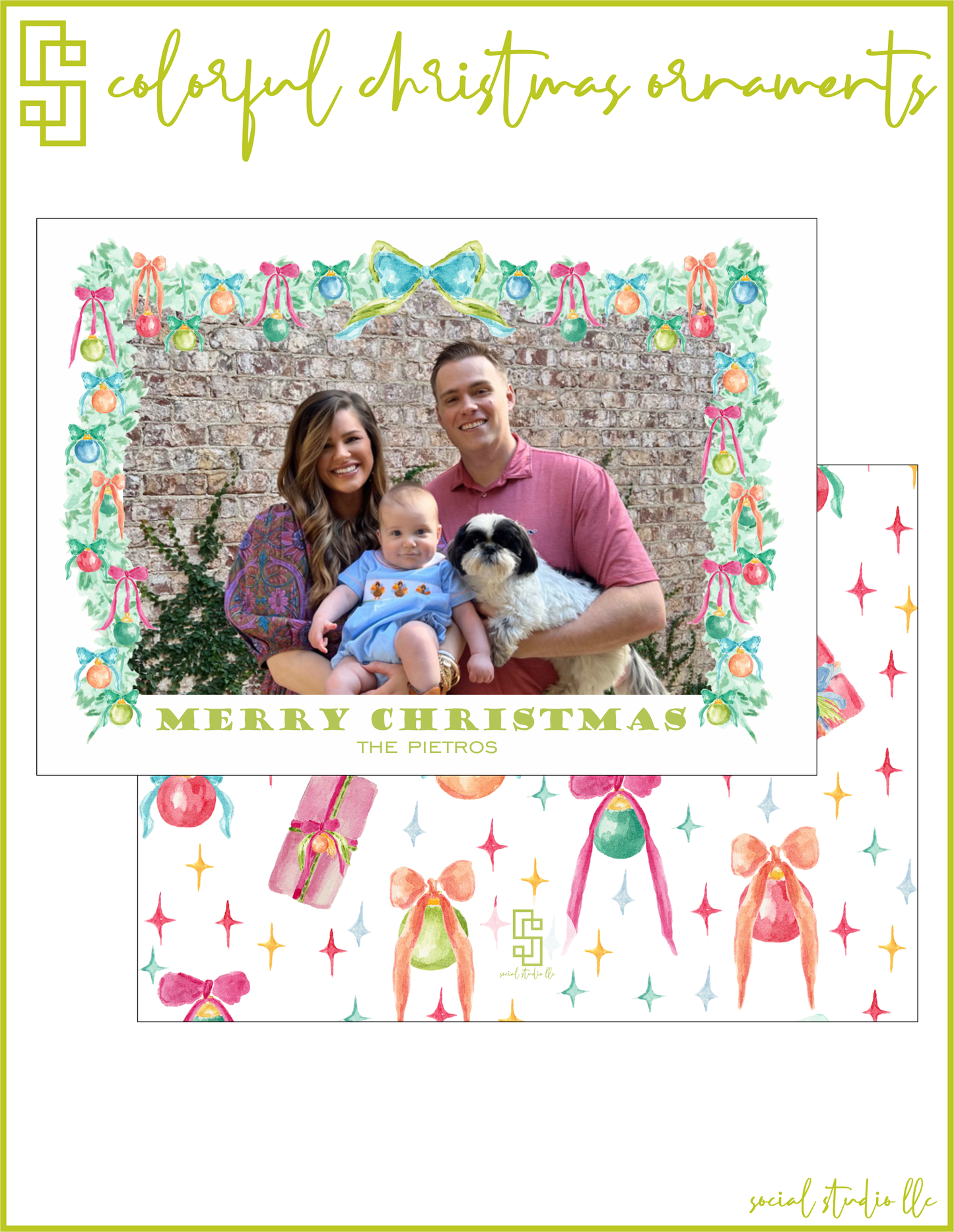 Colorful Christmas Ornaments Holiday Card
