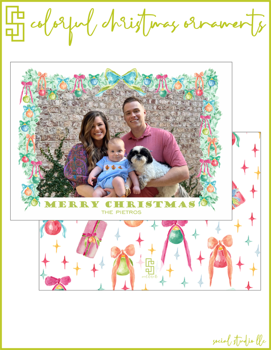 Colorful Christmas Ornaments Holiday Card