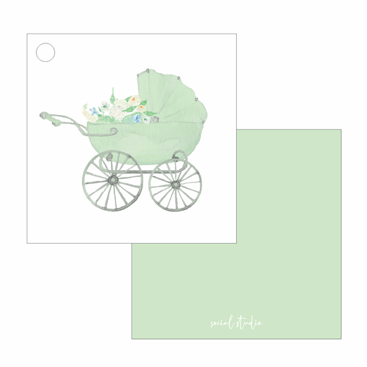 Gift Tags - Green Baby Carriage