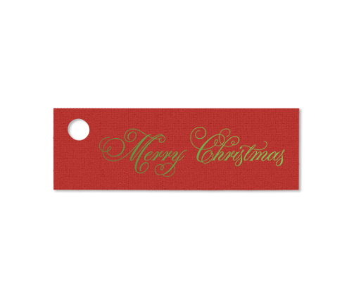 Gift Tags - Merry Christmas Script in Lime Green Foil on Red