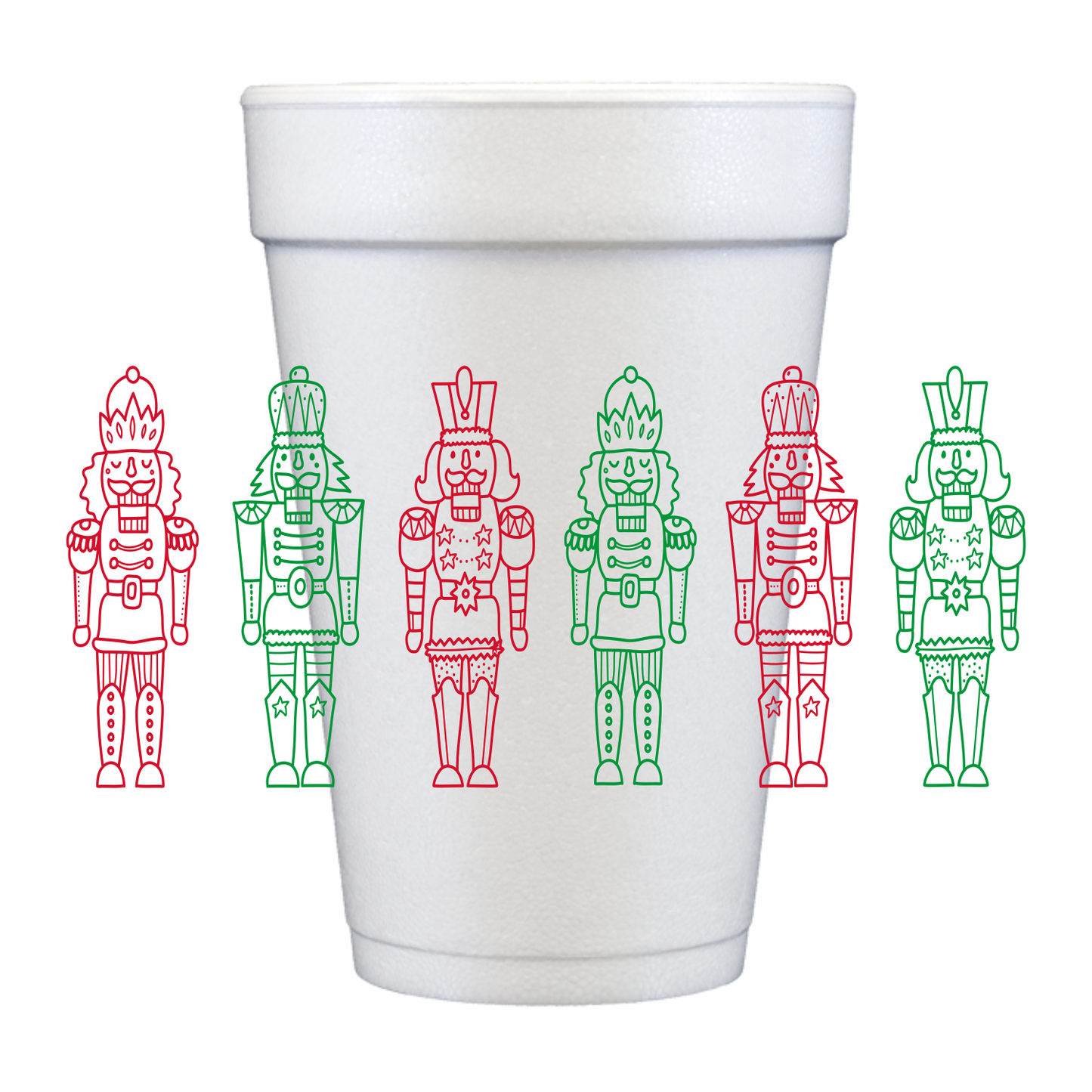 Red & Green Nutcrackers Styro Cups - Set of 12