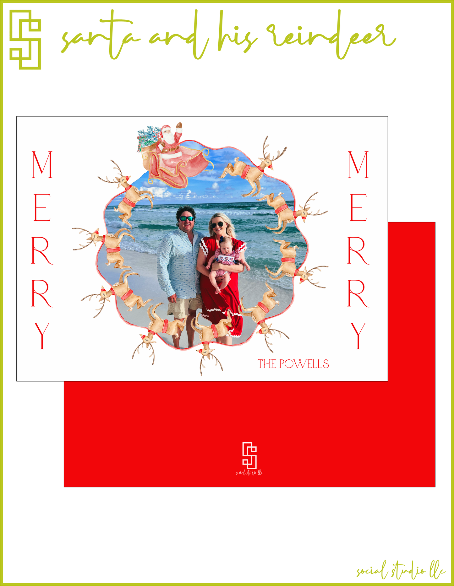 Santa and His Reindeer Holiday Card